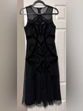 BCBGMaxAzria Black Mesh Midi Dress with Velvet Appliqué